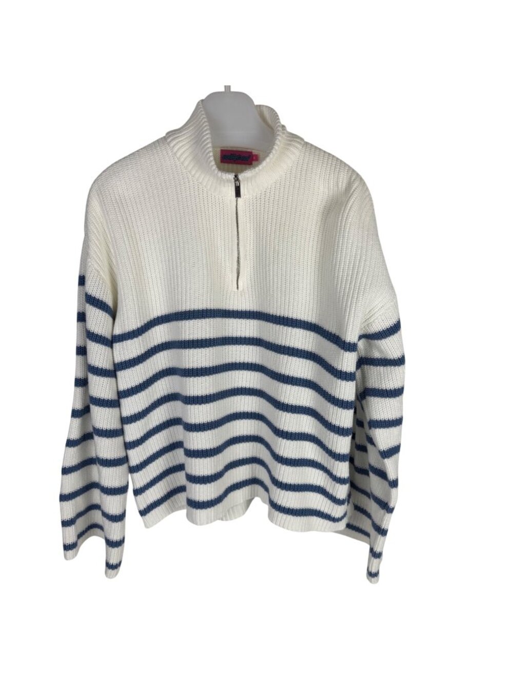 Edikted White & Navy Stripe 1/4-Zip Chunky Oversized Sweater M